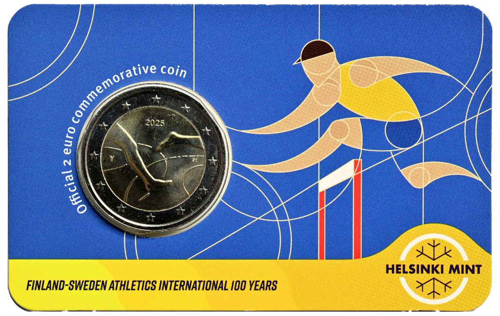 Otra imagen de 2 euros conmemorativa Centenario de la competición de atletismo Finlandia-Suecia